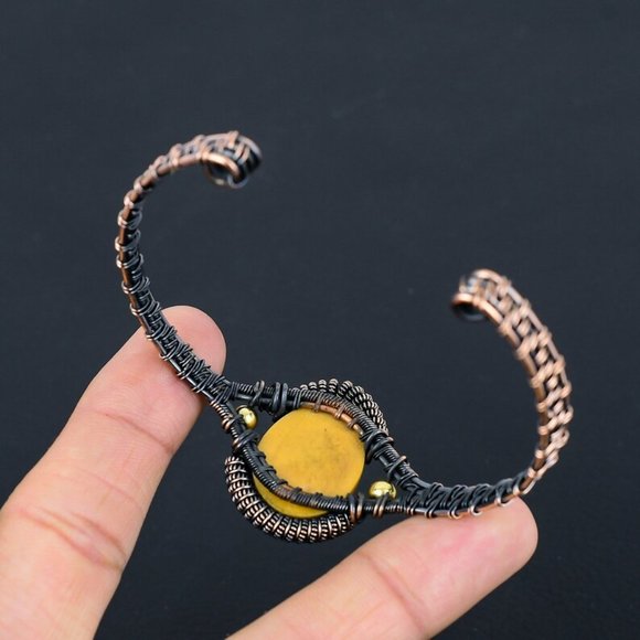 Carved Face Bangle Copper Cuff Bracelet - Picture 3 of 3